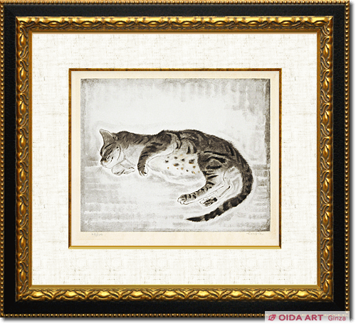 Kotaさま専用 藤田嗣治作・肉筆油彩画「猫十態・眠る猫」 藤田嗣治