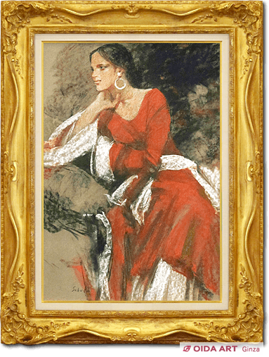 斉藤三郎 踊り子（赤色のドレス） | 絵画など美術品の販売と買取