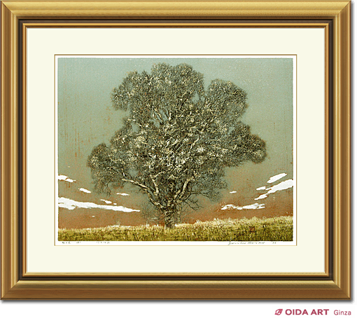 星襄一「夕」木版画 1974年作 直筆サイン 木版人気作家日本版画協会