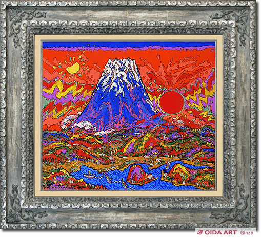 絹谷幸二、絵画、油彩4号ミックストメディア日月白雪富士、肉筆、新品