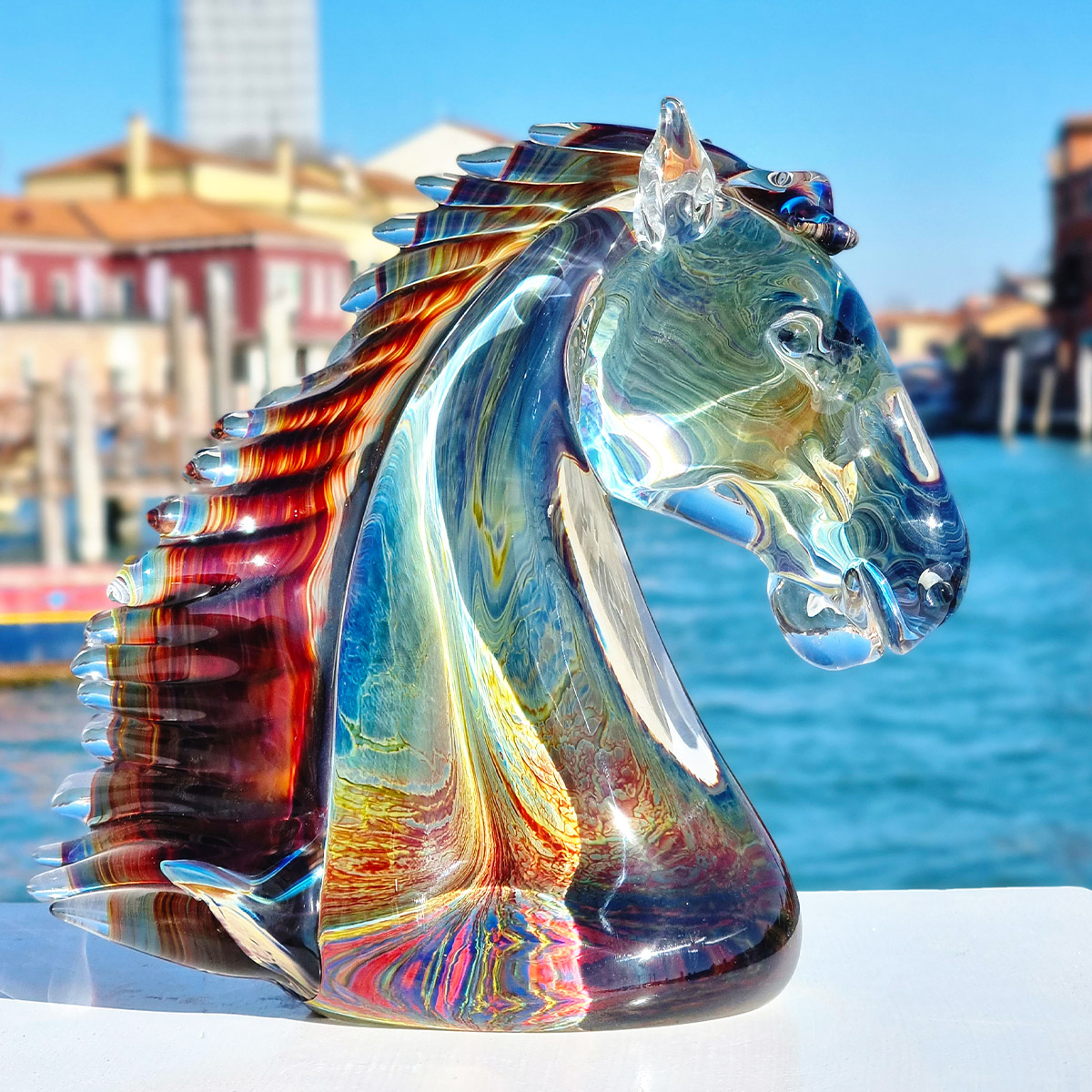 レトロ ガラス置物 硝子細工 馬 ユニコーン ベネチアングラス