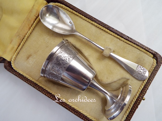 フランス アンティーク 純銀 エッグカップ＆スプーン PIERRE GAVARD