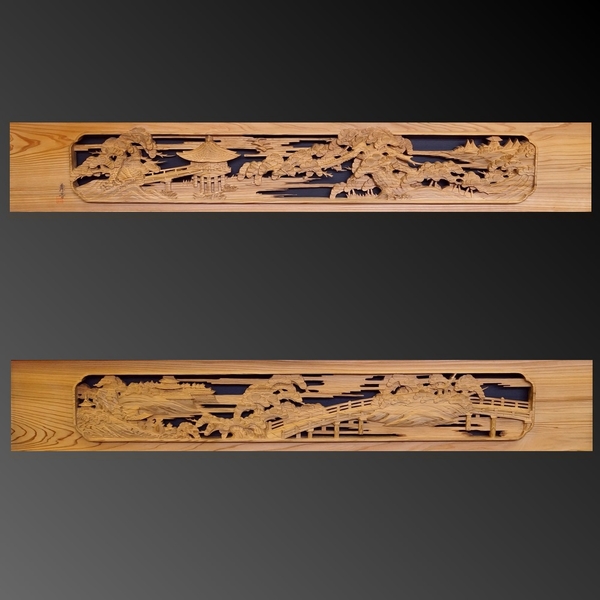 和室・銘木 ＞ 欄間 ＞ 極上両面彫刻欄間 杉 2枚一組 ［高]334 [幅