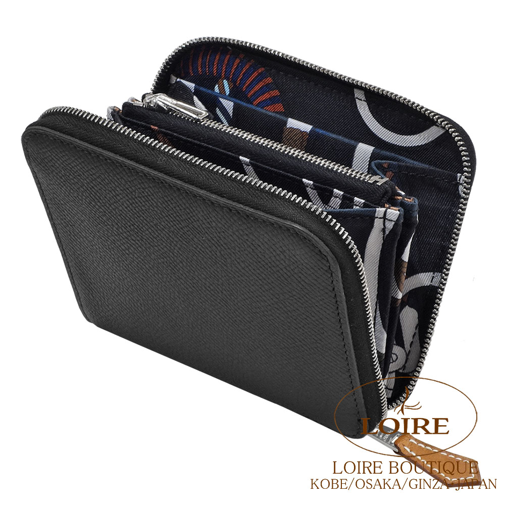HERMES エルメス　財布　アザップ　シルクイン　コンパクト　ブラック エルメス アザップ シルクイン コンパクト ブラック/ カシス ヴォー