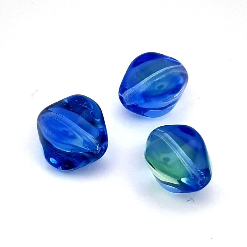 ウランビーズ1019 ボヘミアガラス ブルー（3個入）【年代物】 - Latief