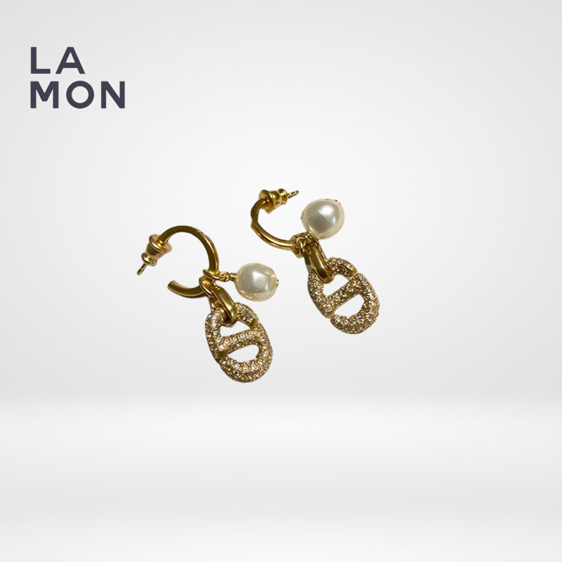 ディオール ピアス DIOR CD NAVY EARRINGS メタル レジン パール