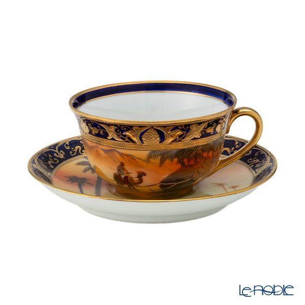 オールドノリタケ 金盛上・コバルト薔薇図紋 カップソーサー2客セット