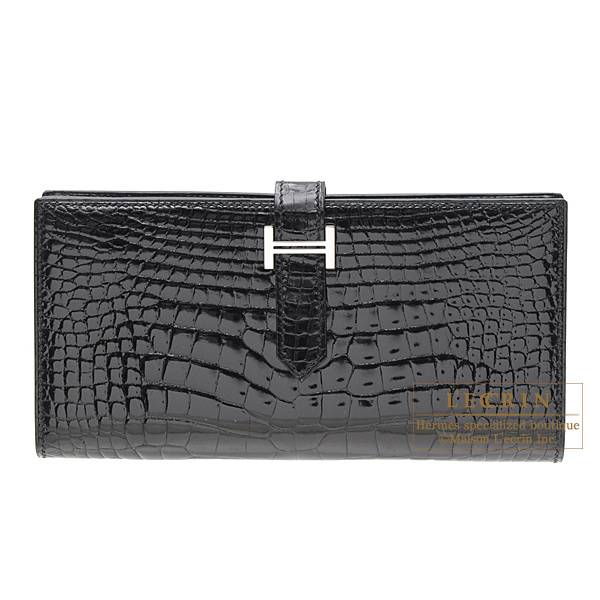 エルメス ベアンスフレ ブラック クロコダイル アリゲーター シルバー