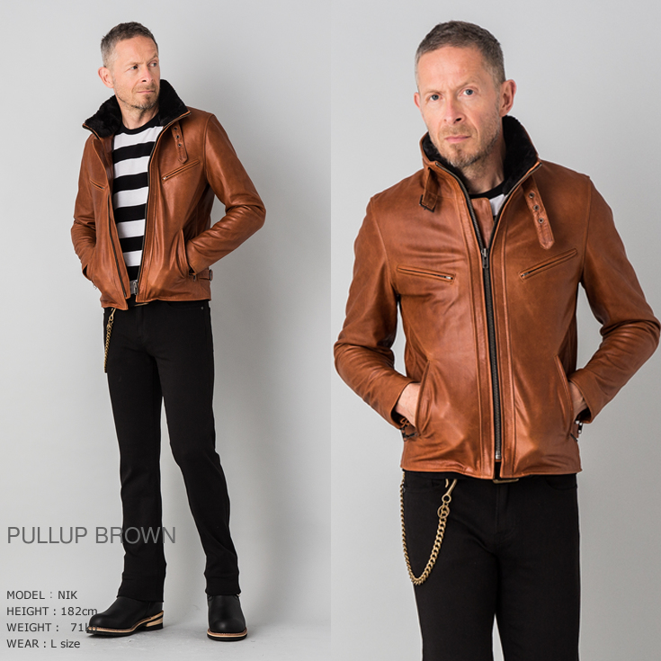 Liugoo Leathers 本革 襟ボアハイネックシングルライダースジャケット