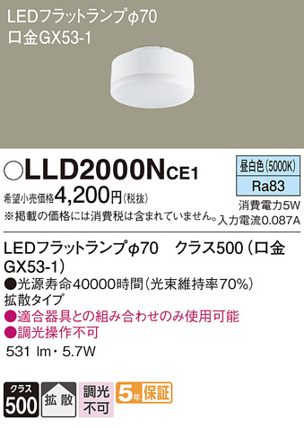 Panasonic ランプ LLD2000NCE1 | 商品紹介 | 照明器具の通信販売