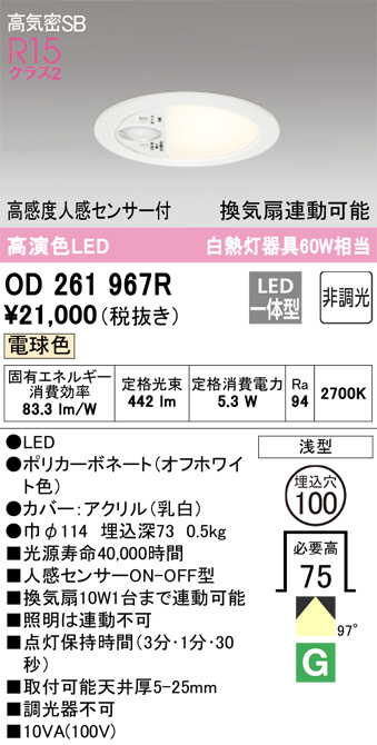 オーデリック OD261967R 人感センサー付きダウンライト 2個セット
