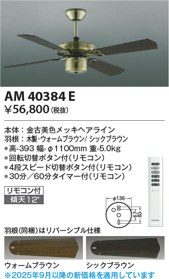 Koizumi コイズミ照明 インテリアファン本体 AM40384E | 商品紹介