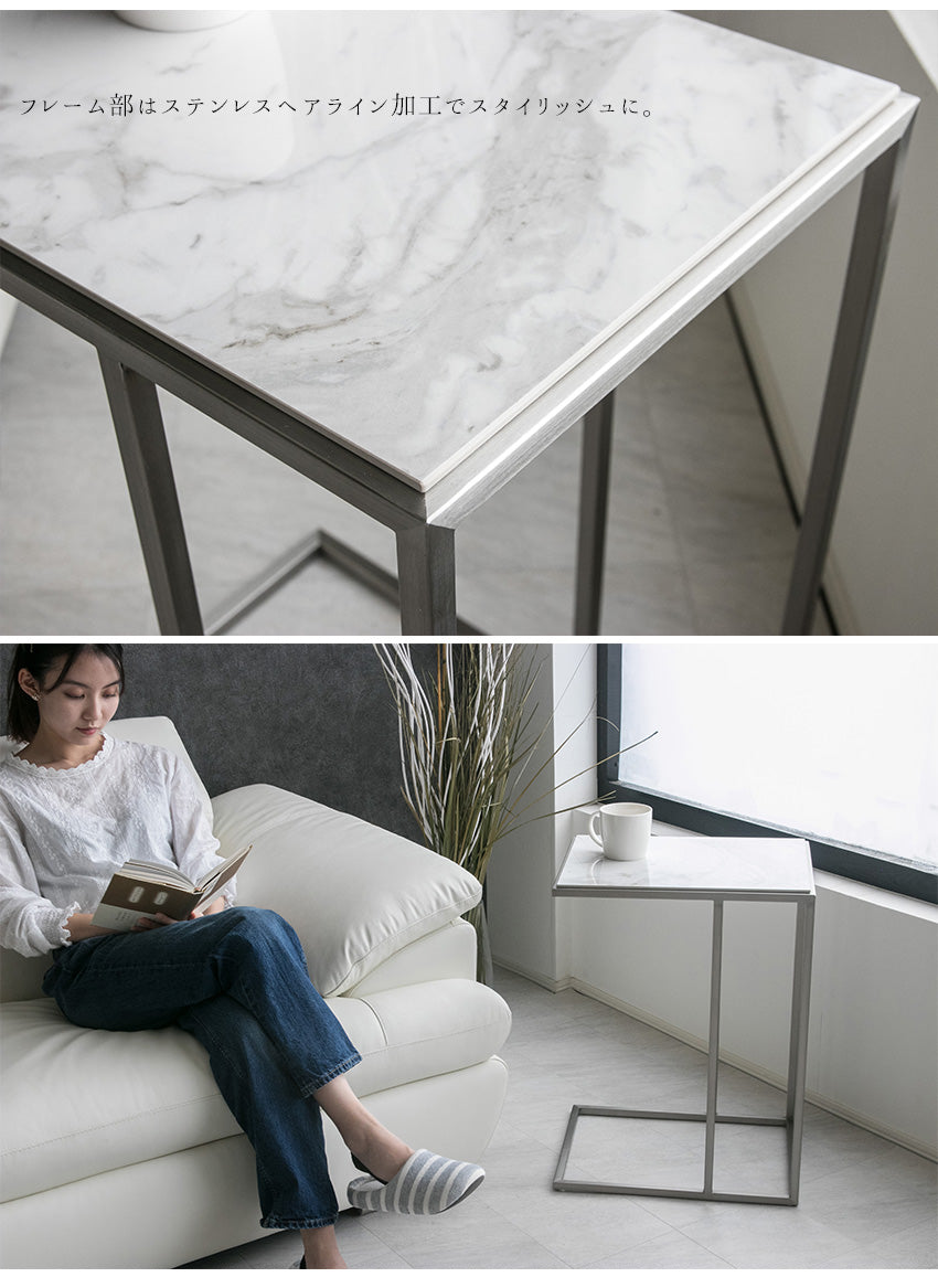 lushroom サイドテーブル セラミック 大理石柄 テーブル ホワイト