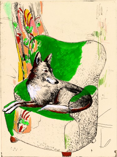 山本容子 版画 女性と犬の静物 99/100 山本容子 版画 女性と犬