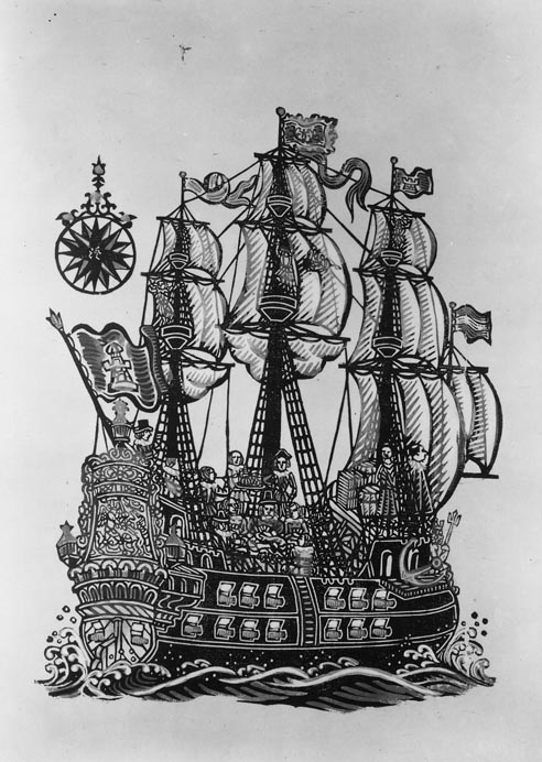 240202D 九谷 南蛮船図 珍しい図柄 7客 240202D 九谷 南蛮船図 珍しい