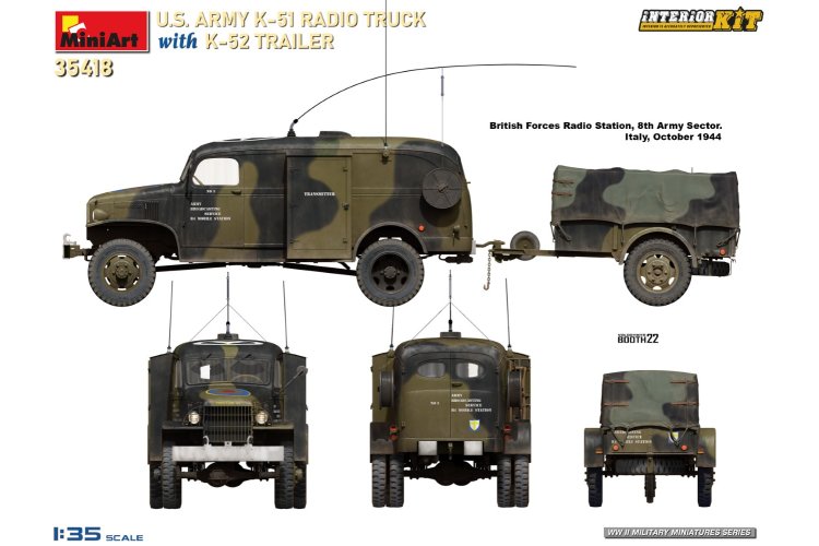1:35 MiniArt 35418 U.S. Army K51 Radio Truck with K52 Trailer