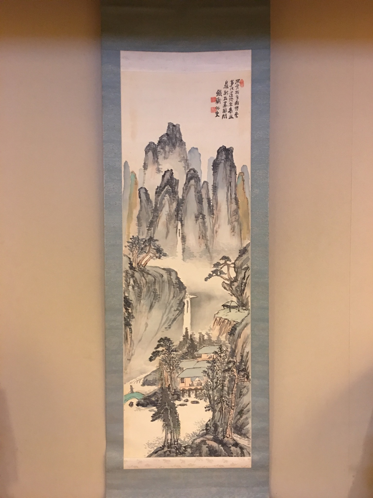 富岡鉄斎絹本【扇面（描き分け）】掛軸