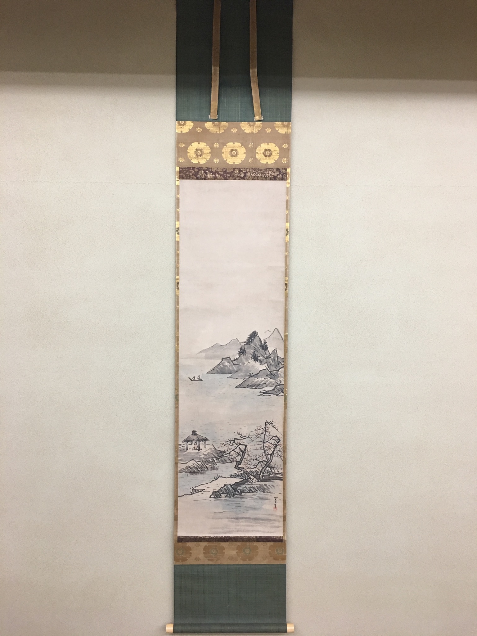 真作/今井景樹/湖畔飛鴨図/山水図/横物/秋の掛軸/掛軸☆宝船☆AK-649