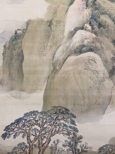 山水絵 日本江戸時代肉筆掛け軸 希少※激安骨董品 X942C15-3 山水絵