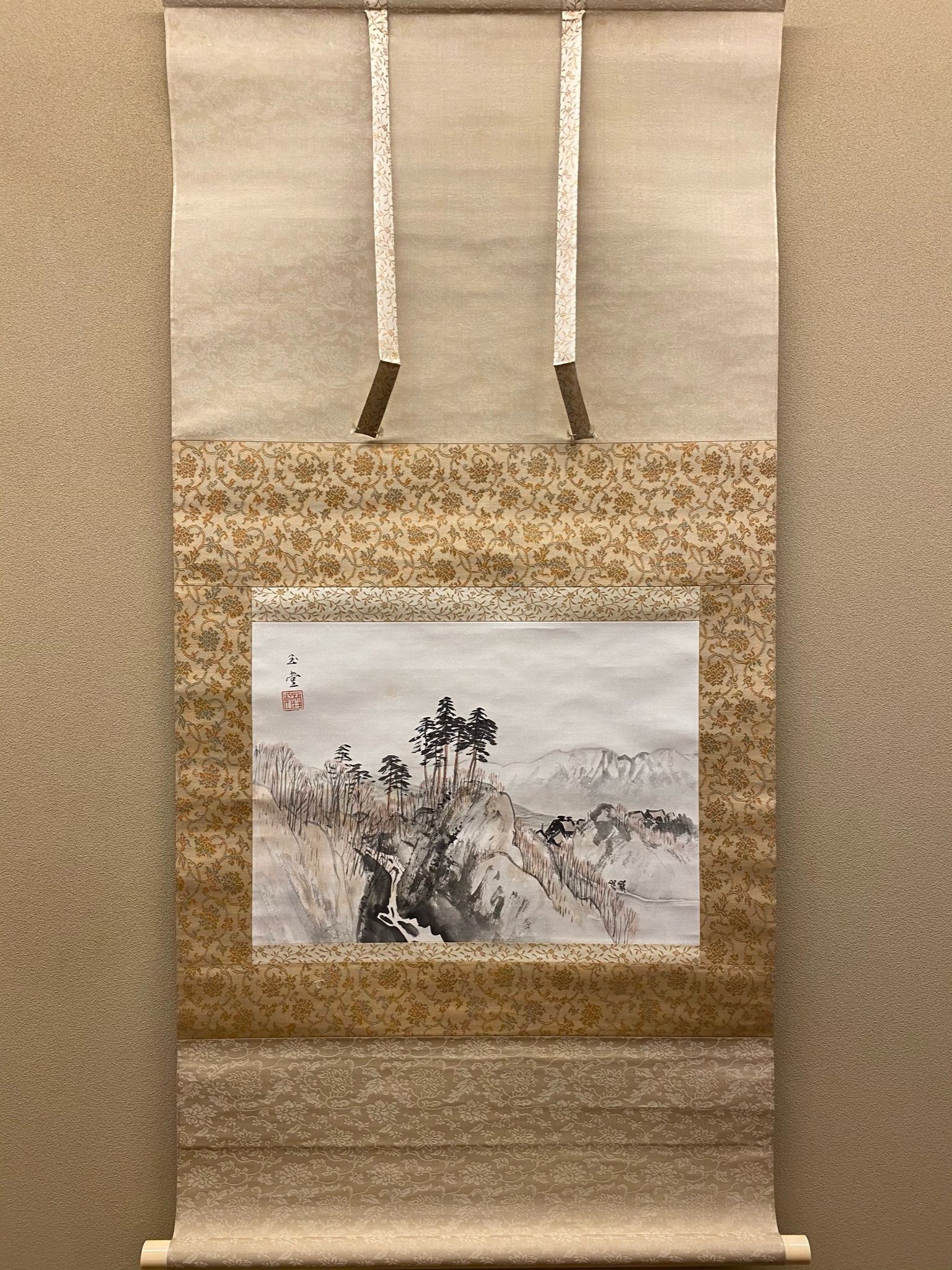 真作】【複製】掛軸 川合玉堂 工芸画 駒ケ岳 山の静寂 箱入 S109 真
