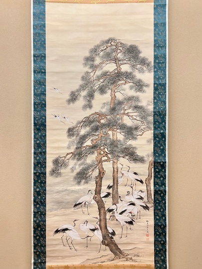 松梅図 掛け軸 掛軸 軸装 日本画 墨彩画 水墨画 東洋美術 古