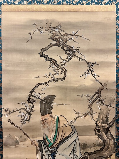 掛軸 狩野芳崖 鶴之図 年中掛け 木箱つき 日本画 日本掛軸 縁起物 健康