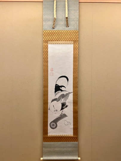 100】「一家全慶」 佐藤純吉作 掛軸 にわとり 100】「一家全慶」 佐藤