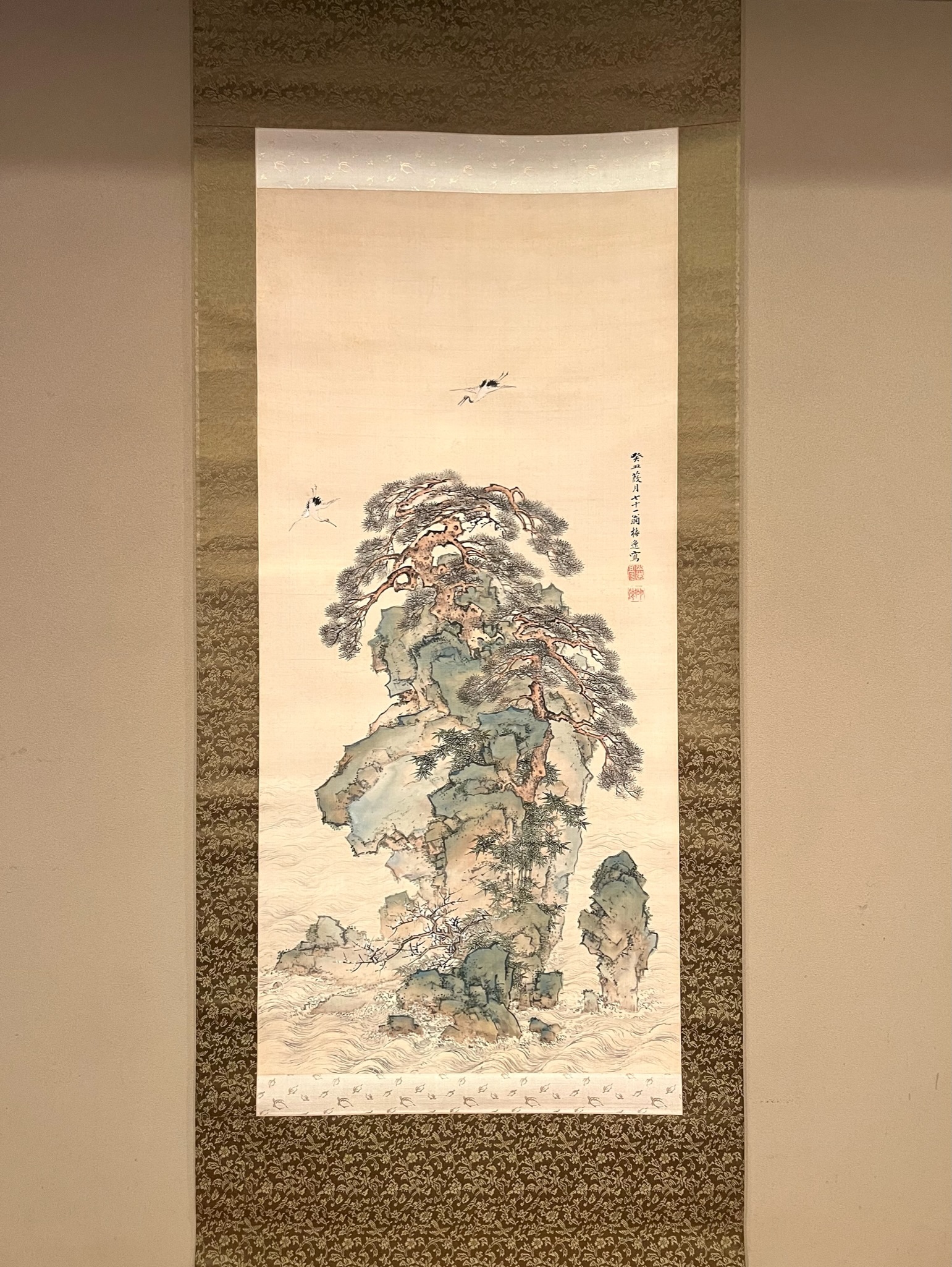 真作】龍岳/青緑閑居農夫之図/掛軸/名家伝来/AA-913 真