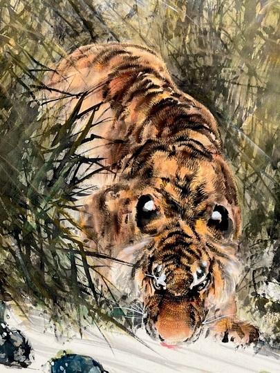 大橋翠石 水呑之乕図｜古美術・掛け軸の販売・買取・鑑定-松本松栄堂