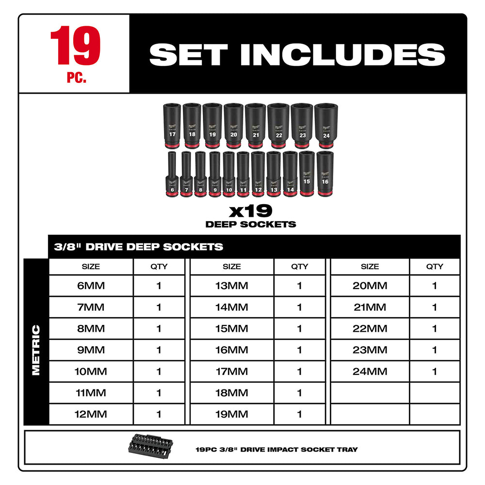 Milwaukee 49-66-6816 SHOCKWAVE 3/8” Impact Duty Socket MM TRAY Set