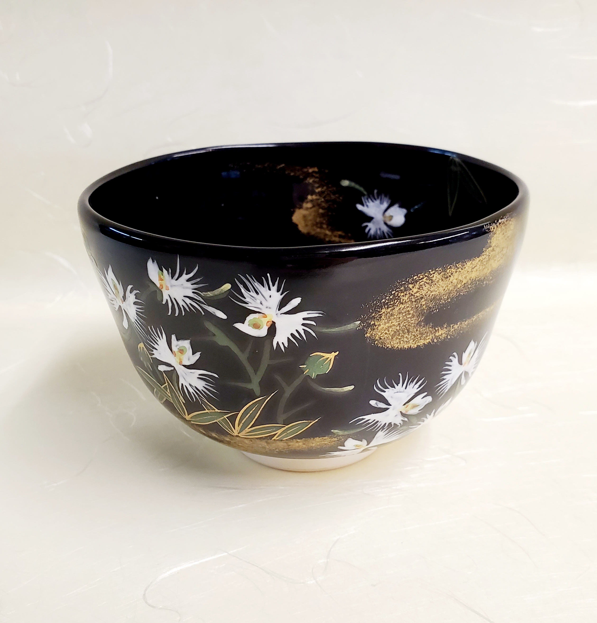 茶道具 黒漆 四君子蒔絵 茶箱 茶碗 茶入など 四点一式 仕覆付 V R7344