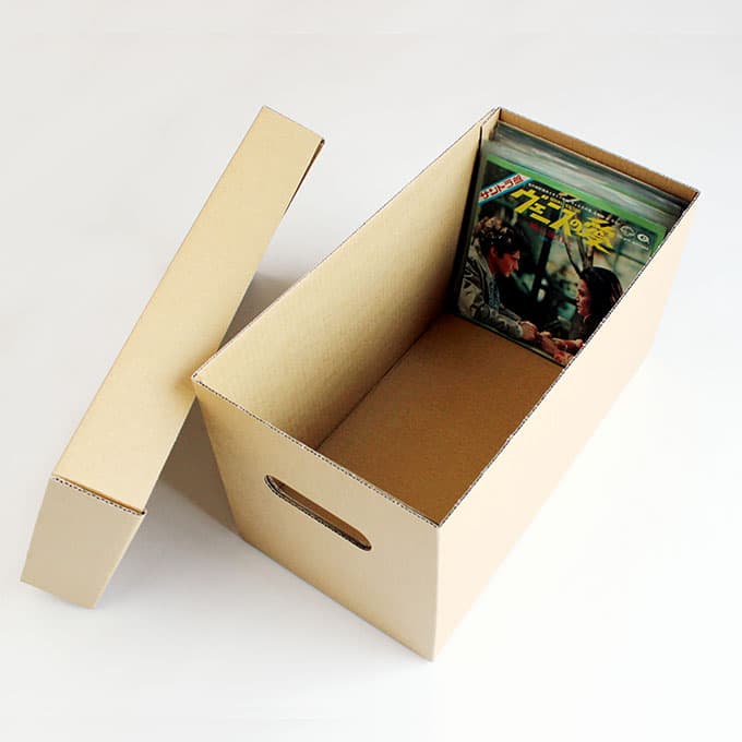 EPレコード用 段ボール箱（ダンボールボックス）蓋付き クラフト茶 2箱