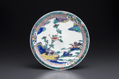 江戸時代」古九谷様式『五彩手の輪花中皿』五枚セット ※【