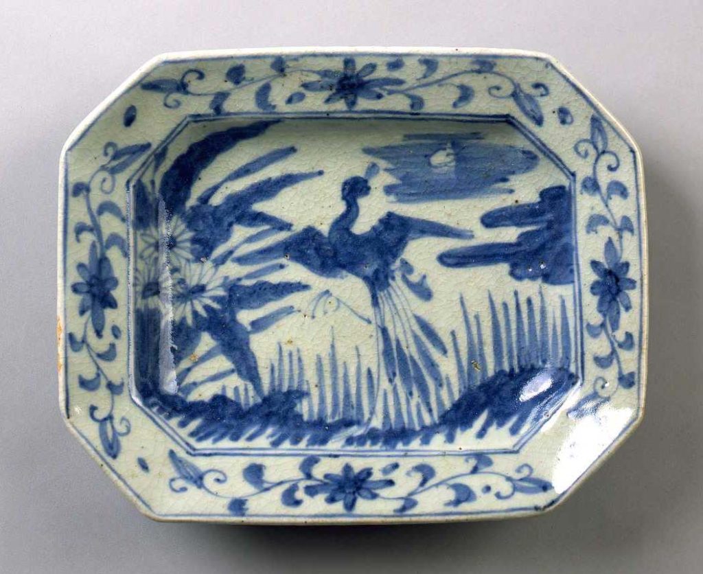 中国美術 明時代 白磁染付花鳥文様 壺型 陶磁器 茶壷 中国美術