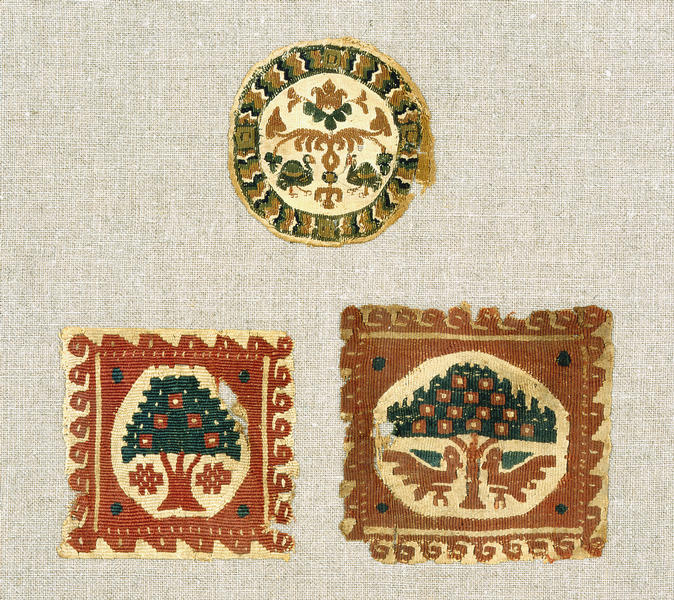 超貴重！コプト裂 染色 古布 額装 織物 エジプト 古代 4～5世紀 コプト