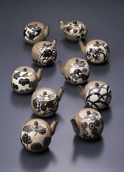 送料無料 尾形乾山六世 三浦乾也作 銹絵染付絵替わり煎茶碗5客 無傷