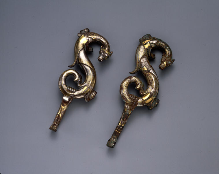 中国古美術・旧蔵龍紋如意腰帯留め・鏨刻鎏金・純銅细密彫・純手作り