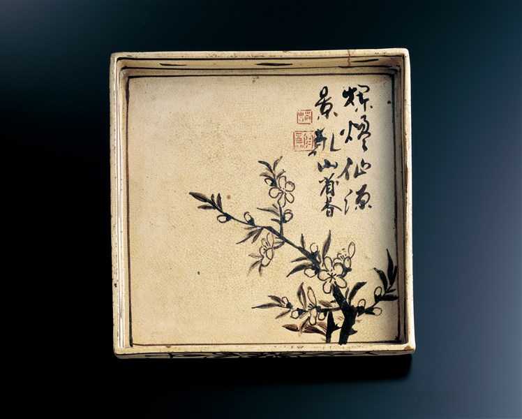 色絵 乾山額皿（写し) 乾山色絵竜田川図向付 文化遺産オンライン