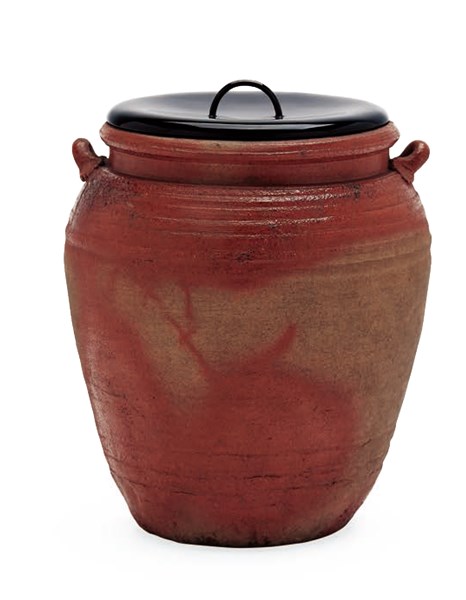 江戸時代 古備前 火襷 水指 塗蓋 備前焼 茶道具 江戸時代 古備前