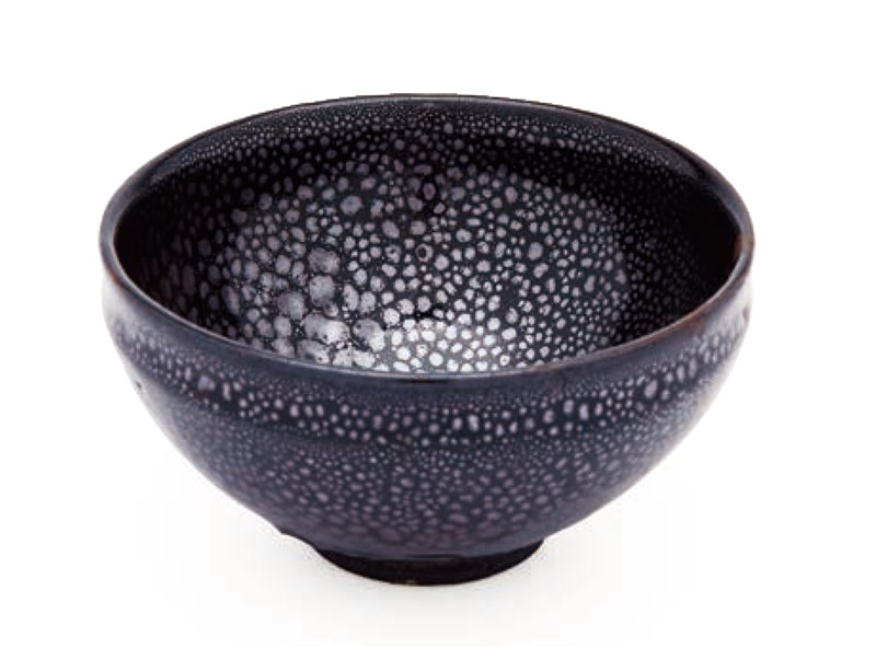 長谷川塑人 盃 油滴天目 花模様の黒色木箱付き 油滴