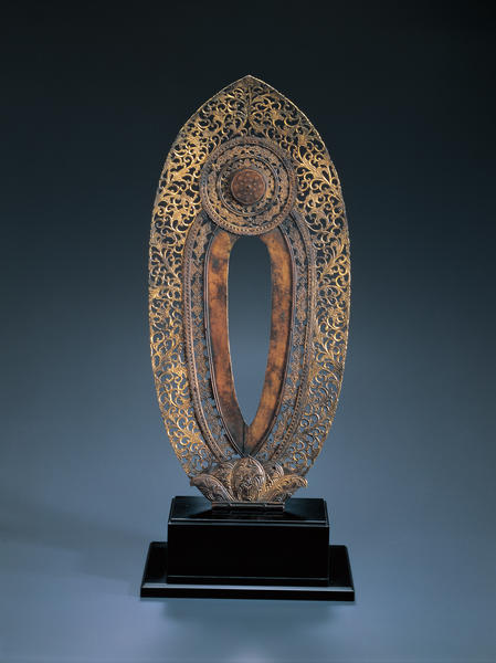 台座+光背 坐像用#545 背切 六角 宝相華唐草 透し彫 木彫 仏像付属品