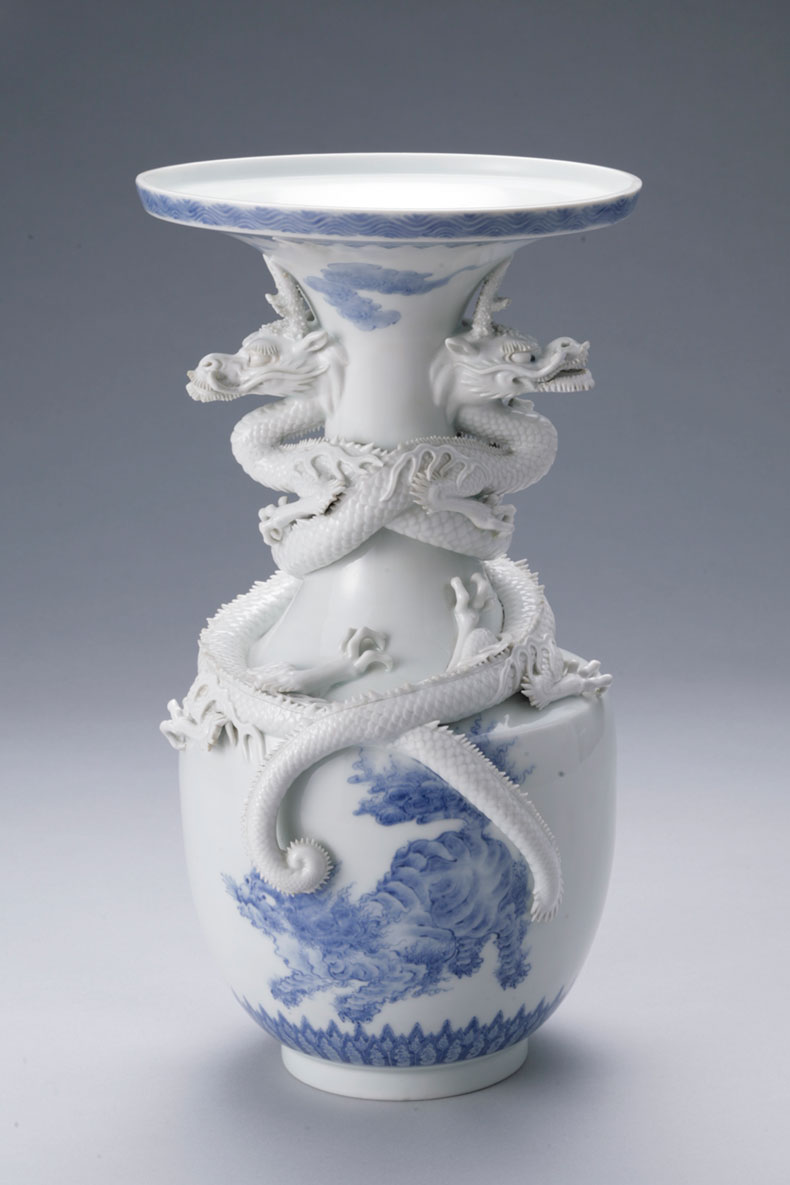 三川内焼 中里陽山作 老松 染付花瓶