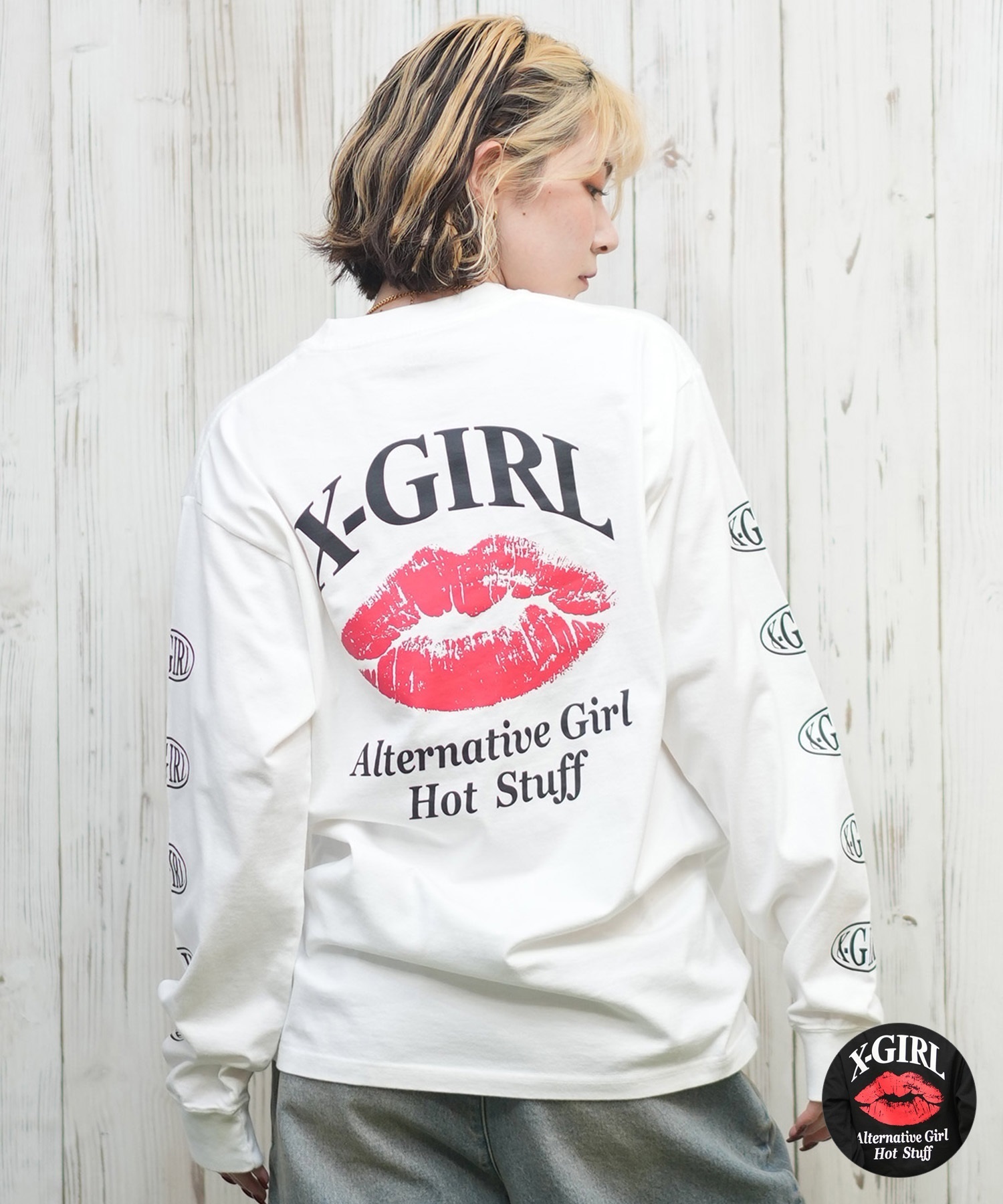 X-girl エックスガール 長袖 Tシャツ レディース ロンT 袖ロゴ バック