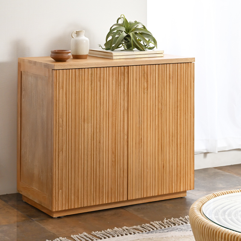 チーク 無垢材 リブキャビネット 幅80cm G662XPを激安で販売する京都の