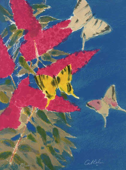 リトグラフ版画 ベルナール•カトラン「ミモザと蝶」 【公式通販】