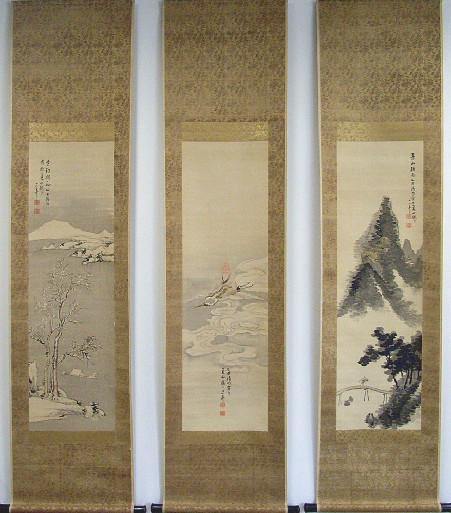 真作】増田青仙/柳下翡翠図/カワセミ図/掛軸/名家伝来/AC-131 真作