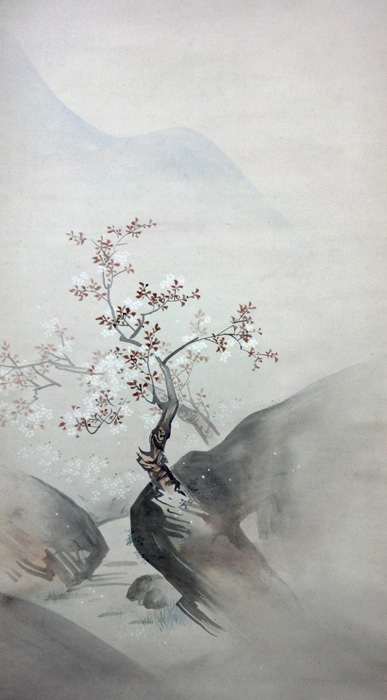 模写】橋本雅邦/早春図/山水人物図/掛軸/名家伝来/AB-766