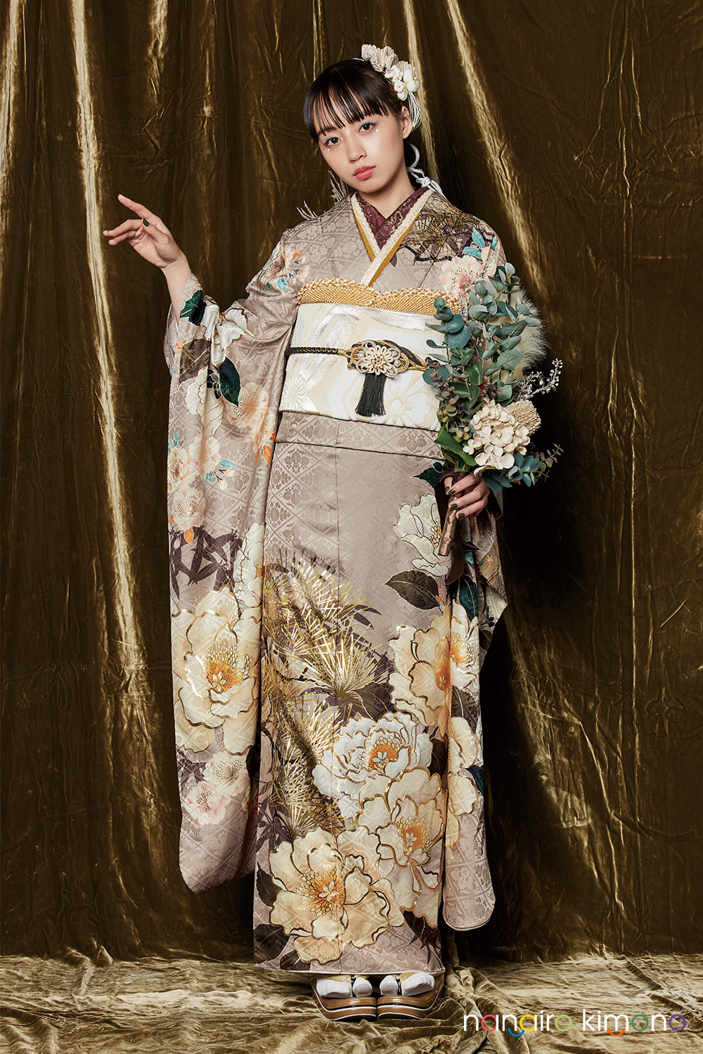 KP1755 振袖 身丈153cm 正絹 着物 成人式 新品 正絹お振袖オーダー