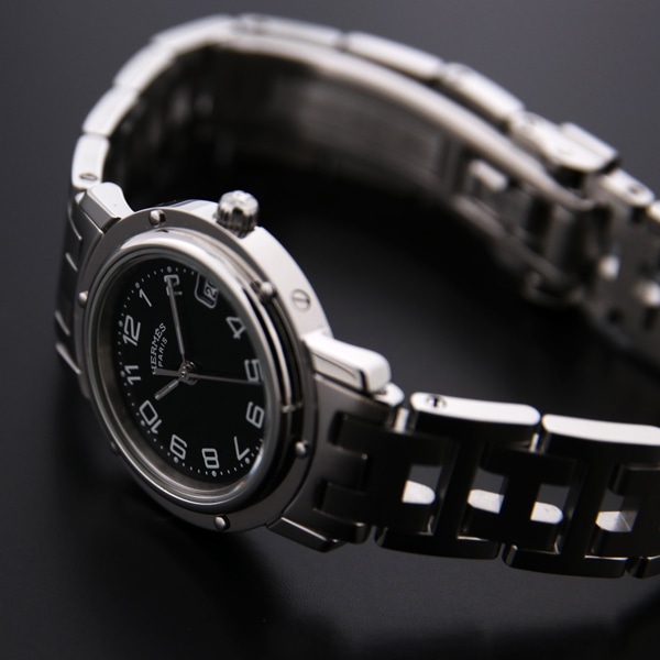 HERMES ヴィンテージ エルメス クリッパー SS ブラック文字盤 CL4.210