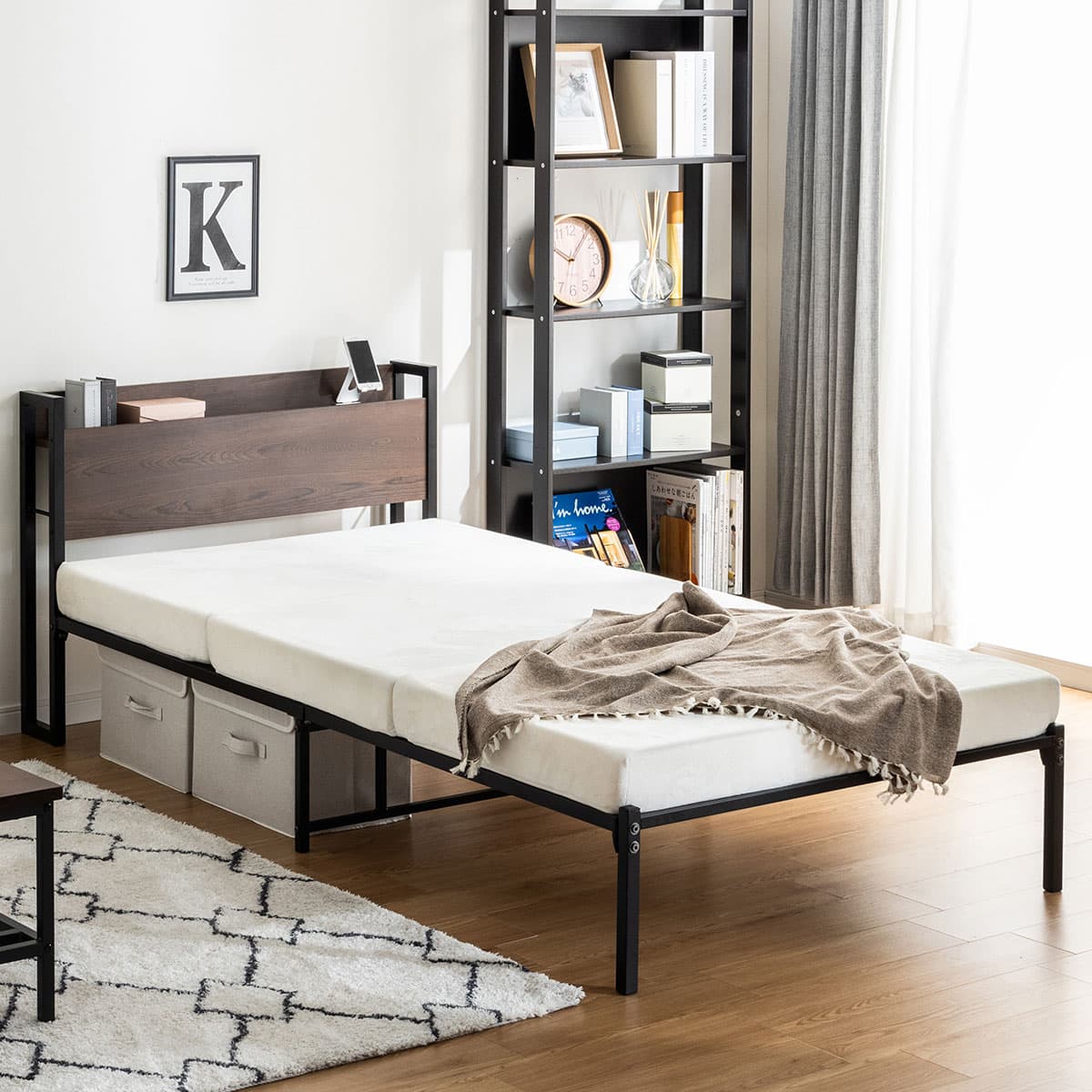 シングル 棚付きパイプベッド (ZO BR) | ニトリネット【公式】 家具